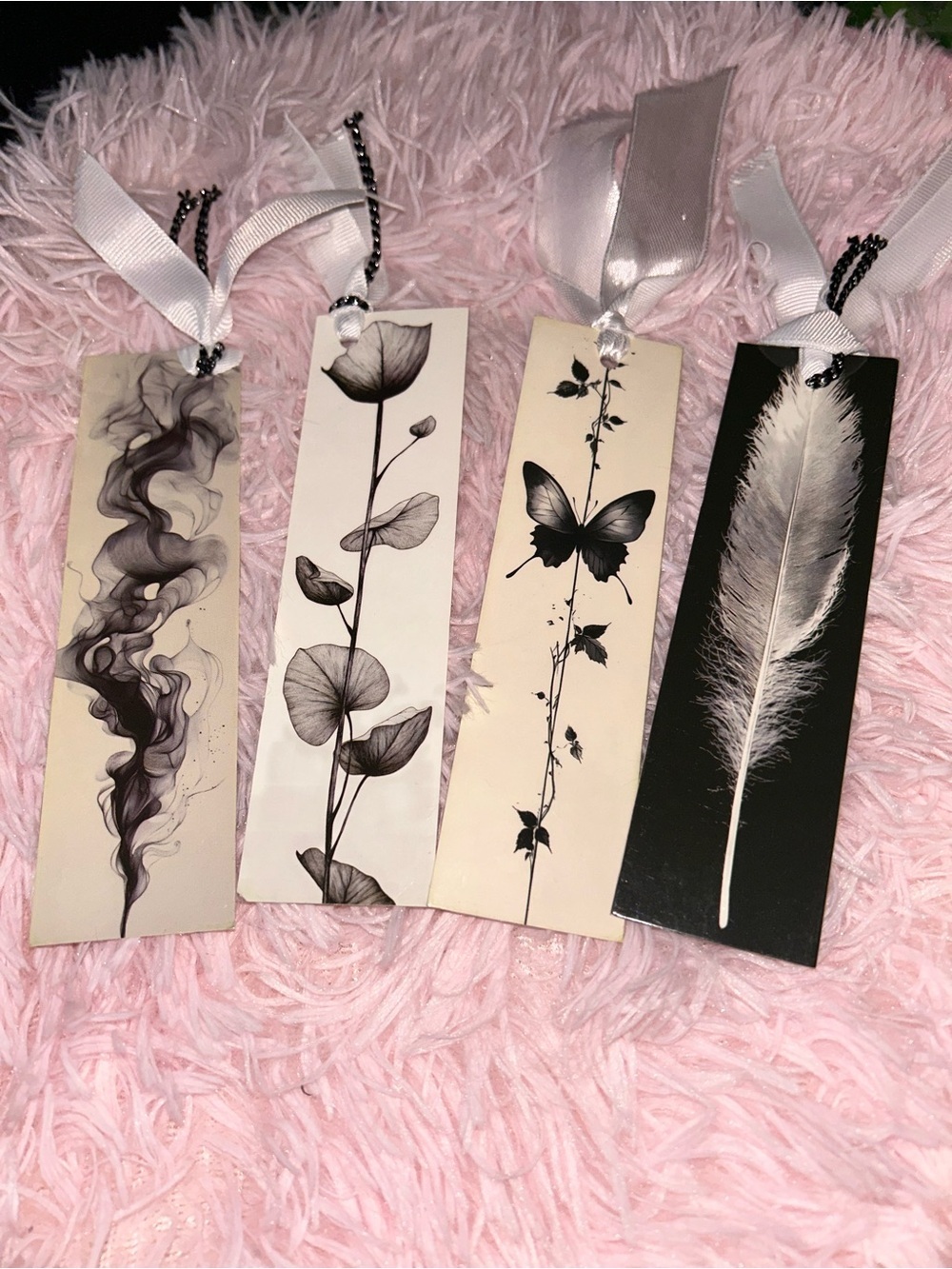 Minimalist Aesthetic Bookmarks Set (4) | Black & White Floral + Butterfly